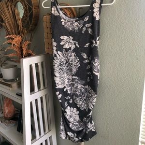 Grey and white flora maternity dress with ruching stretchy summer spring mini